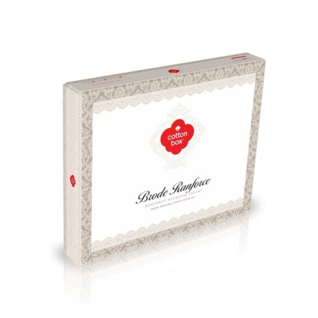 Lenjerie de pat Cotton Box Joli Tile Red, bumbac 100% ranforce, broderii delicate, set 6 piese, culori roșu și alb.