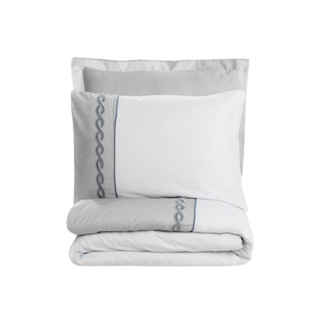 Lenjerie de pat din bumbac satinat Brode Saten Cotton Box, set 6 piese, design elegant cu broderii sofisticate, culoare gri rafinat.