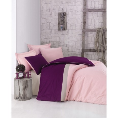 Lenjerie de pat din bumbac 100% ranforce, mov și roz, design modern