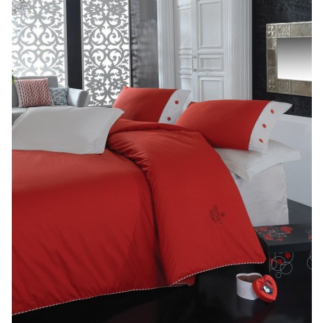 Lenjerie de pat din bumbac 100% ranforce cu design elegant în nuanțe de roșu și alb
