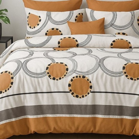 Lenjerie de pat dublu cu cercuri maro din bumbac si poliester Elvo - Lenjerii de pat 1+1 gratis.