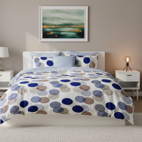 Lenjerie de pat dublu cu cercuri albastre din bumbac si poliester Elvo - lenjerii 1+1 gratis