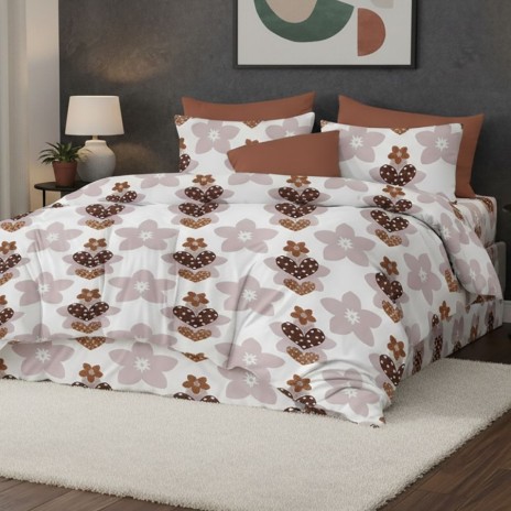 Lenjerie de pat dublu cu inimi si flori din bumbac si poliester Elvo - lenjerii 1+1 gratis