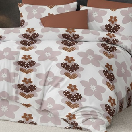 Lenjerie de pat dublu cu inimi si flori din bumbac si poliester Elvo - lenjerii 1+1 gratis