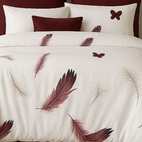 Lenjerie de pat dublu cu pene burgundy din bumbac si poliester Elvo