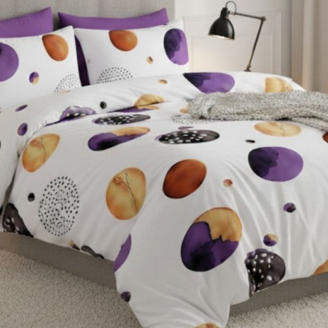 Lenjerie de pat dublu cu cercuriviolet si aurii din bumbac si poliester Elvo - lenjerii 1+1 gratis