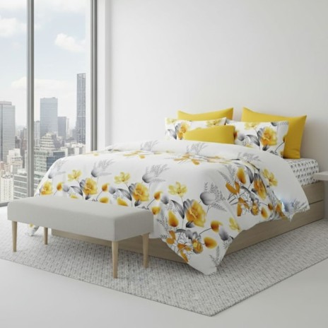 Lenjerie de pat dublu cu trandafiri galbeni din bumbac si poliester Elvo - lenjerii 1+1 gratis