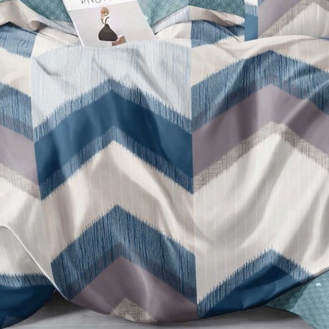 Lenjerie pat dublu model zigzag albastru gri 1+1 gratis microfibra