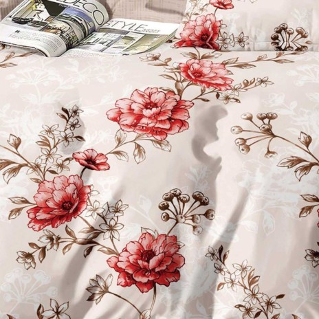 Lenjerie pat dublu model flori rosii vintage 1+1 gratis microfibra
