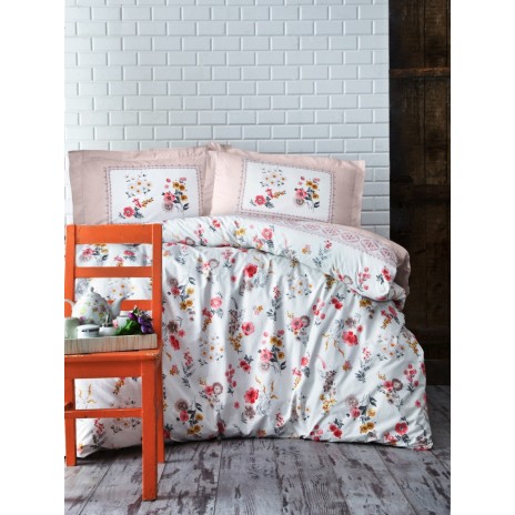 Lenjerie de pat din bumbac 100% ranforce cu model floral colorat