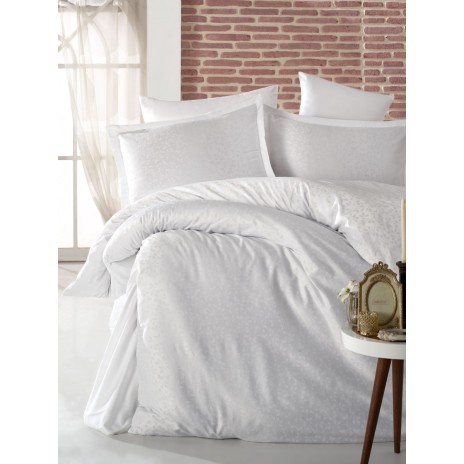 Lenjerie de pat din jacquard satin alb cu motive florale discrete