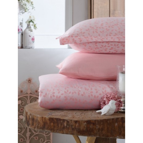 Lenjerie de pat din jacquard satin roz cu motive florale discrete