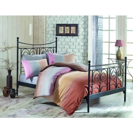 Lenjerie de pat pentru o persoană Bahar Home Colorful Brown, bumbac 100% ranforce, design maro, roz și gri, degradeuri elegante