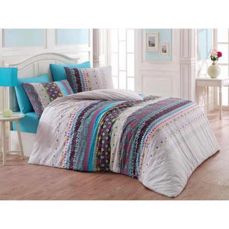 Lenjerie de pat din bumbac ranforce Melanie cu design geometric colorat