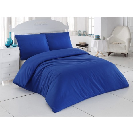 Lenjerie de pat din bumbac ranforce Plain Dark Blue într-o nuanță elegantă de albastru închis