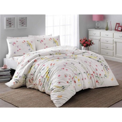 Lenjerie de pat Tac din bumbac satinat, 4 piese, cu design floral colorat și elegant