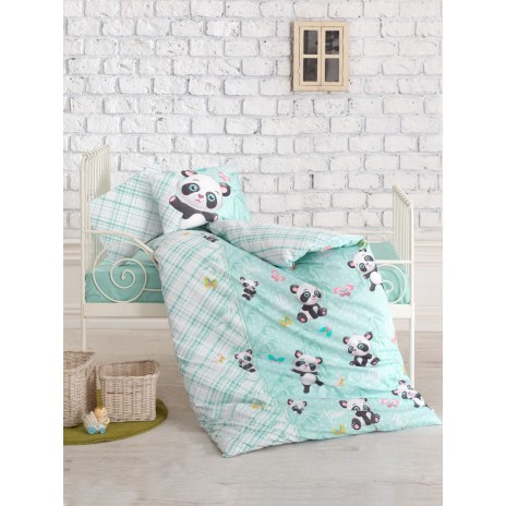 Lenjerii patut bebelusi bbc 100%, Cotton Box, Panda - Mint