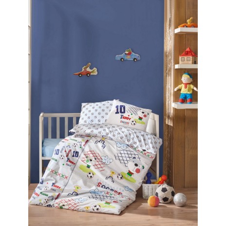 Lenjerie patut bebelusi bumbac 100% ranforce, Cotton Box, Futbol - Blue