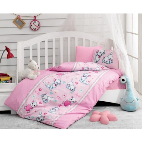 Lenjerie patut bebelusi bumbac 100% ranforce, Cotton Box, Miyav - Pink