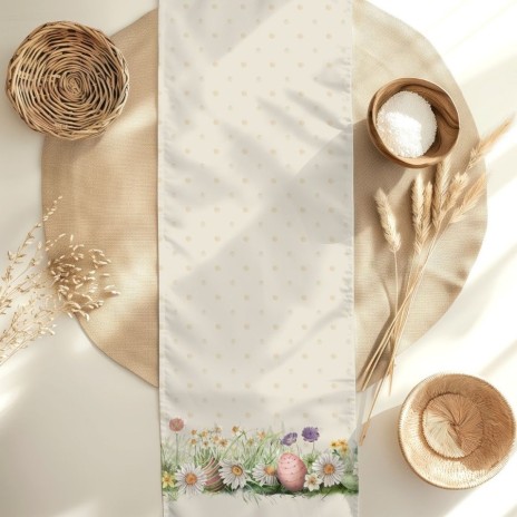 Napron Paste 40x200 cm bumbac 100% Egly cu flori de primavara si oua decorative