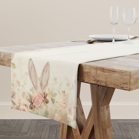 Napron Paste 40x200 cm bumbac 100% Elon floral pastelat cu urechi de iepuras