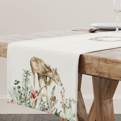 Napron Craciun Jasmin din bumbac 100% cu reni si peisaj de iarna