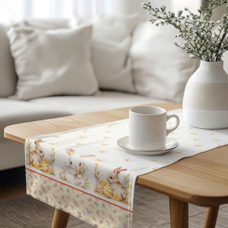 Napron decorativ 40x200 cm bumbac 100 model Ginny cu iepurasi fluturi si flori pastel