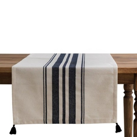 Napron masa 50x150cm Tereza bleumarin cu dungi si ciucuri