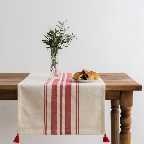 Napron masa 50x150cm Tereza rosu cu dungi si ciucuri