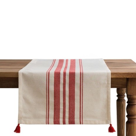 Napron masa 50x150cm Tereza rosu cu dungi si ciucuri