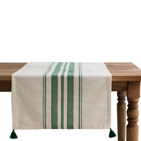 Napron masa cu aspect de in 50x150cm Tereza Verde cu dungi
