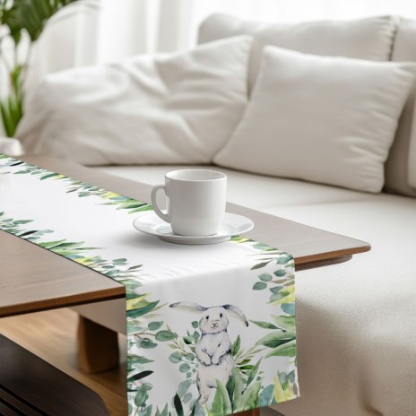 Napron decorativ 40x150 cm bumbac 100% Gizmo cu iepuras si frunze verzi