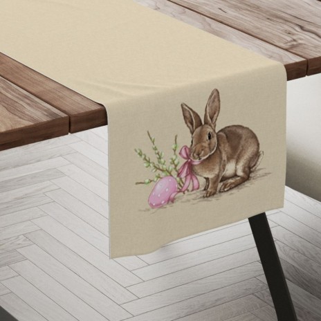 Napron Paste 40x150 cm bumbac 100%, model cu iepuraș, ou de Paște și ramuri de salcie – Club Cotton Maddi