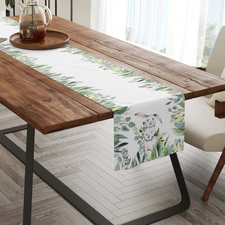 Napron Paste 40x200 cm bumbac 100%, model cu iepuraș și frunziș verde – Club Cotton Gizmo