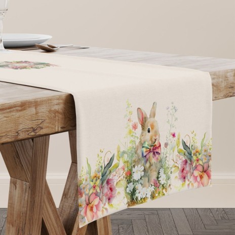 Napron Paste 40x200 cm bumbac 100%, design cu iepurași și flori – Club Cotton Vinca