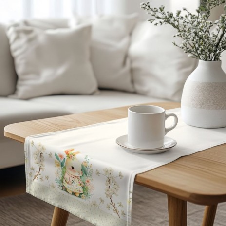 Napron Paste 40x200 cm bumbac 100%, model cu iepuraș și flori pastelate – Club Cotton YoYo