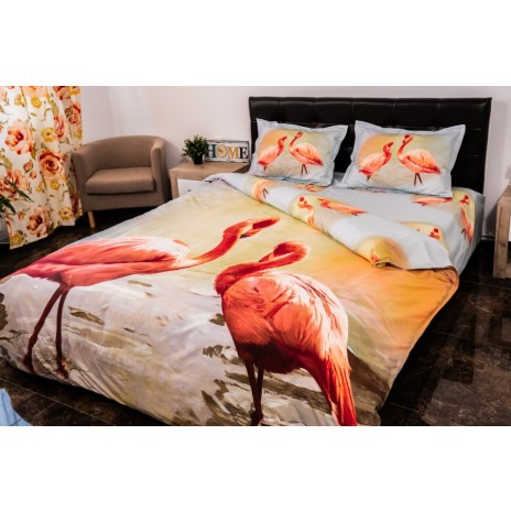 Lenjerie de pat dublu cu design spectaculos de flamingo roz. Lenjerii de pat 1+1 gratis.