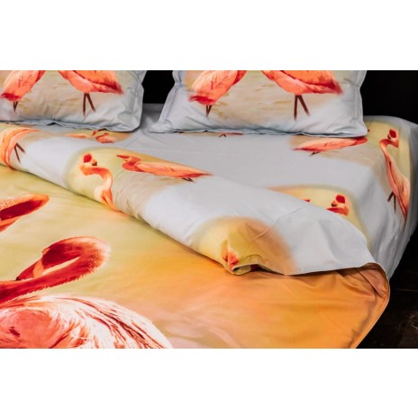 Lenjerie de pat dublu cu design spectaculos de flamingo roz. Lenjerii de pat 1+1 gratis.