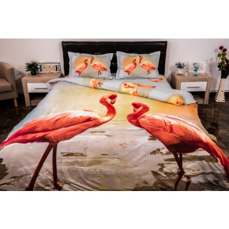 Lenjerie de pat dublu cu design spectaculos de flamingo roz. Lenjerii de pat 1+1 gratis.