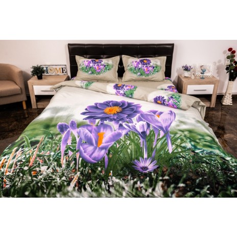 Lenjerie de pat dublu cu design de grădină de flori violet. Lenjerii de pat 1+1 gratis.