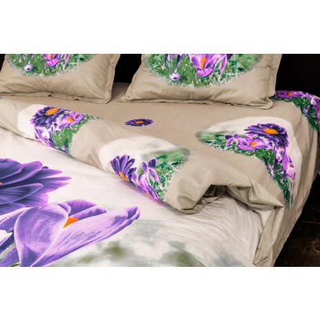 Lenjerie de pat dublu cu design de grădină de flori violet. Lenjerii de pat 1+1 gratis.