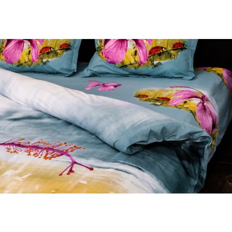 Lenjerii de pat 1+1 gratis cu imprimeu 3D floare roz și buburuze, set de 4 piese