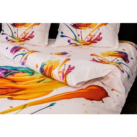 Lenjerii de pat 1+1 gratis cu imprimeu 3D trandafir curcubeu și stropi de culoare, set de 4 piese