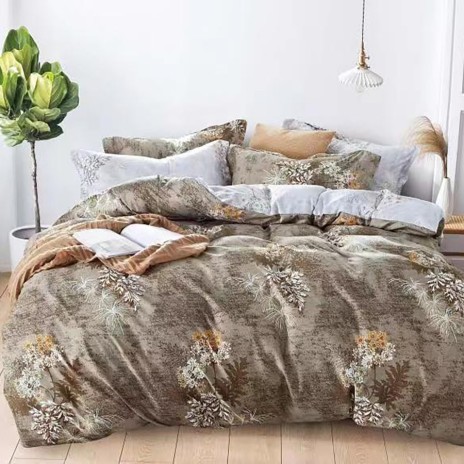 Lenjerie de pat dublu cu imprimeu floral pe fundal maro, set 4 piese, lenjerii de pat 1+1 gratis
