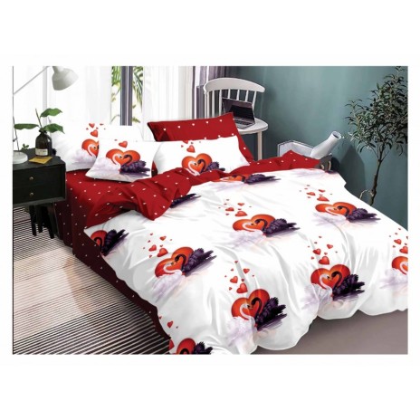 Lenjerie de pat 1+1 gratis cu model lebede formând o inimă, fundal alb, set de 4 piese