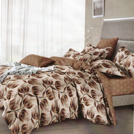 Lenjerie de pat dublu cu imprimeu floral maro-bej, lenjerii de pat 1+1 gratis.