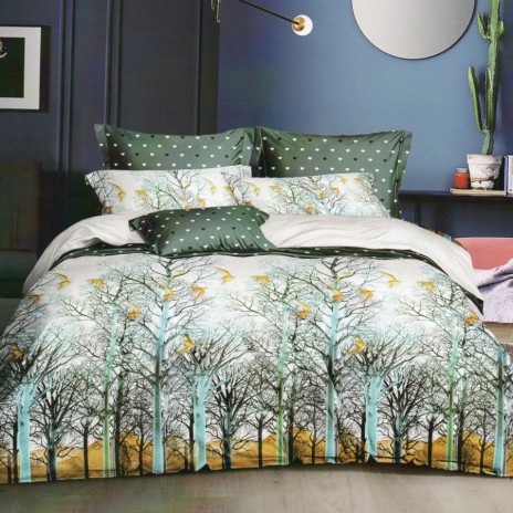 Lenjerie de pat cu design de pădure și copaci, oferta lenjerii de pat 1+1 gratis.