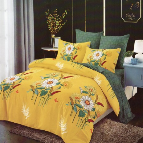 Lenjerie de pat galbenă cu flori mari, oferta lenjerii de pat 1+1 gratis.