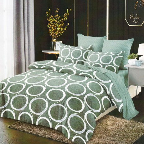 Lenjerie de pat cu cercuri alb și verde, oferta lenjerii de pat 1+1 gratis.