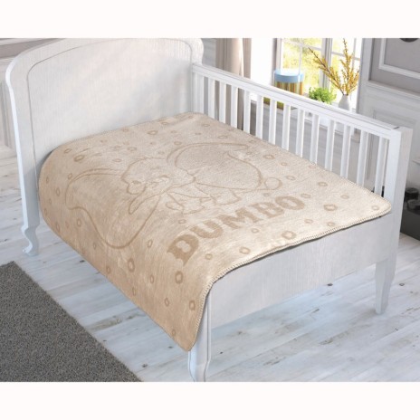 Pătură bebeluși Dumbo, bej, din bumbac 100%, 100x120 cm, model cu desen Dumbo.